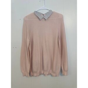 READ J. Crew Pink Knit Sweater with Polka Dot Peter Pan Collar Size XXL